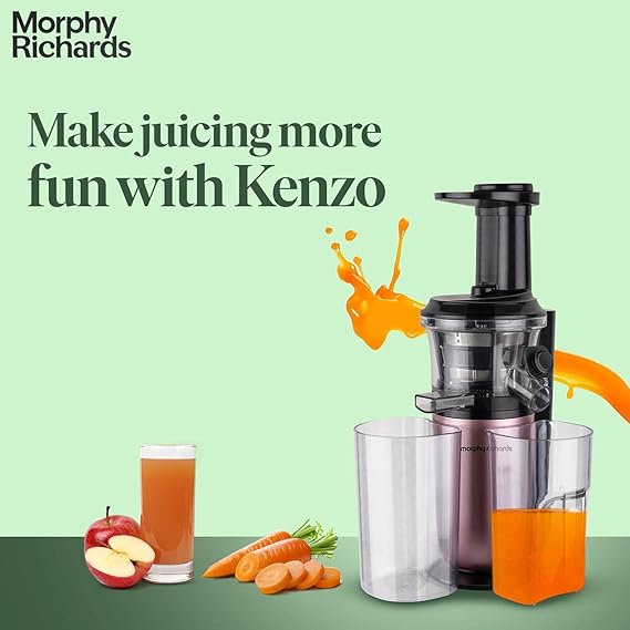 Morphy Richards Kenzo Cold Press Slow Juicer, 150 Watts Powerful Dc Motor, 60 Rpm Speed, With Stainless Steel Filter And Rev Button, Rose Gold, 150 Watts