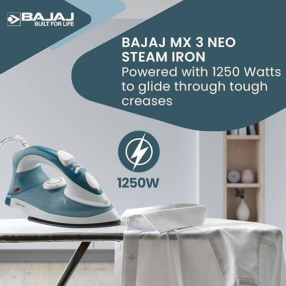 Bajaj MX 3 Neo Steam Iron | 1250 Watts Power For Faster Ironing