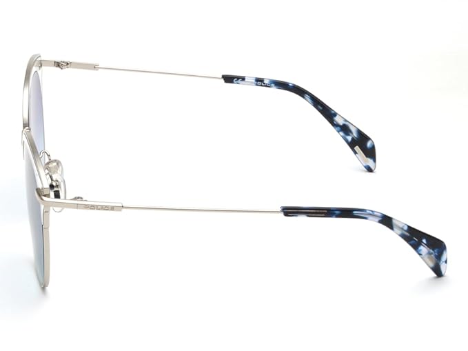 POLICE sunglasses| 100% UV protected | Gradient | Full Rim | Oval | Women | Medium | Shiny Silver-Shiny Crystal Alloy Metal Frame | Blue Gradient NYLON Lens