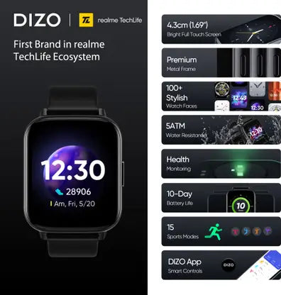 DIZO Watch 2 (by realme TechLife) (Black Strap, Free Size)