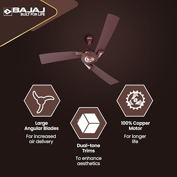 BAJAJ EURO PRIME EE 1200MM WALNUT & COPPER CEILING FAN