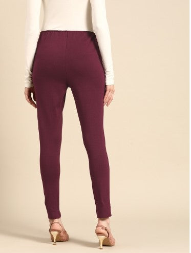 All about you Women Maroon Solid Metallic Studs Jeggings