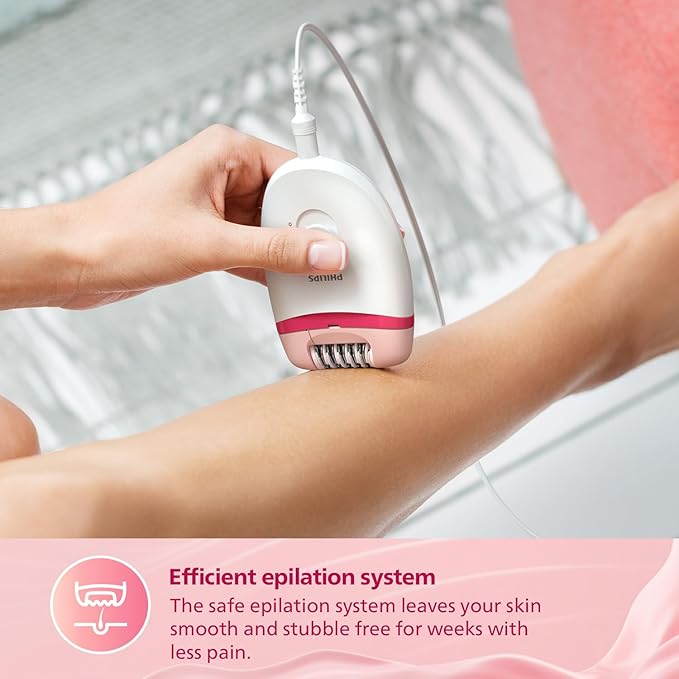 Philips BRE235/00 Corded Compact Epilator (White and Pink) for gentle hair removal at home
