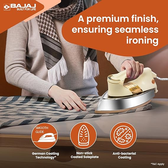 BAJAJ MAJESTY DHX 9 HEAVY WEIGHT 1000W IVORY DRY IRON