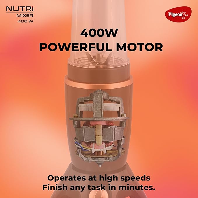 Pigeon By Stovekraft Nutri Mixer | Grinder Juicer Blender Smoothie Maker All-in-1 Machine | 400 Watt | 2 Jars - Multiuse Jar 500ml, Dry Grind 300ml | 1 Blade