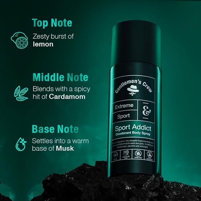 Gentlemen's Crew Sports Addict Deodorant Body Spray, 150ml| Pack of 1