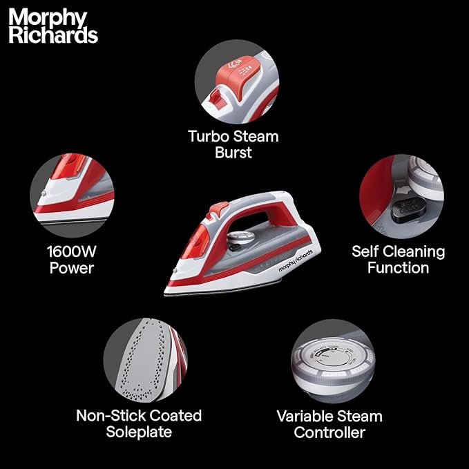 Morphy Richards Ultra Glide 1600W Steam Iron Red and White
