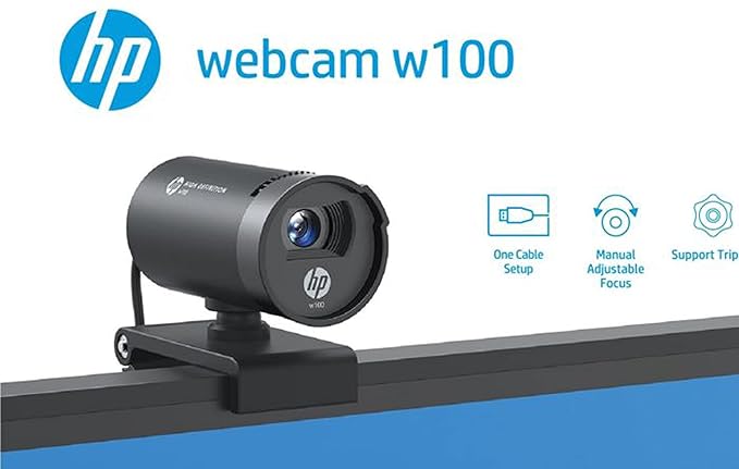 HP w100 480P 30 FPS Digital Webcam with Built-in Mic, Plug and Play Setup, Wide-Angle View for Video Calling on Skype, Zoom, Microsoft Teams and Other Apps (Black)