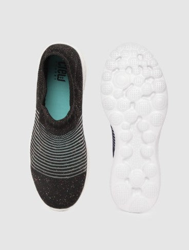 Crew STREET Women Black Striped Shimmer Detail Slip-On Sneakers (Size-4)