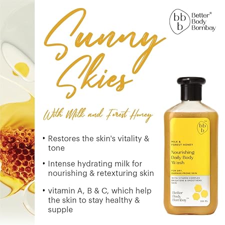 BBB Better Body Bombay Milk & Forest Honey Nourishing Daily Body Wash | For Normal to Dry Skin | Nourishes, Rejuvenates & Cleanses | For Dry & Damage Prone Skin (Pack of 2)