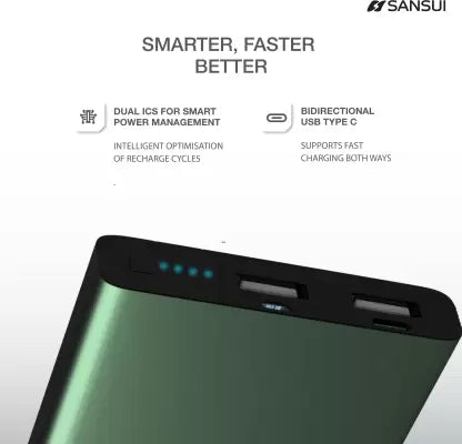 Sansui 10000 mAh Power Bank (12 W, Fast Charging) (Green, Lithium Polymer)