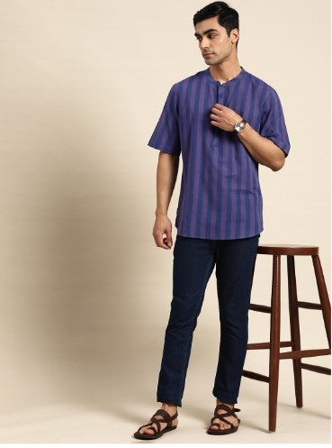Anouk X Kaamkaaj Men Pure Cotton Striped Short Kurta (size-38)