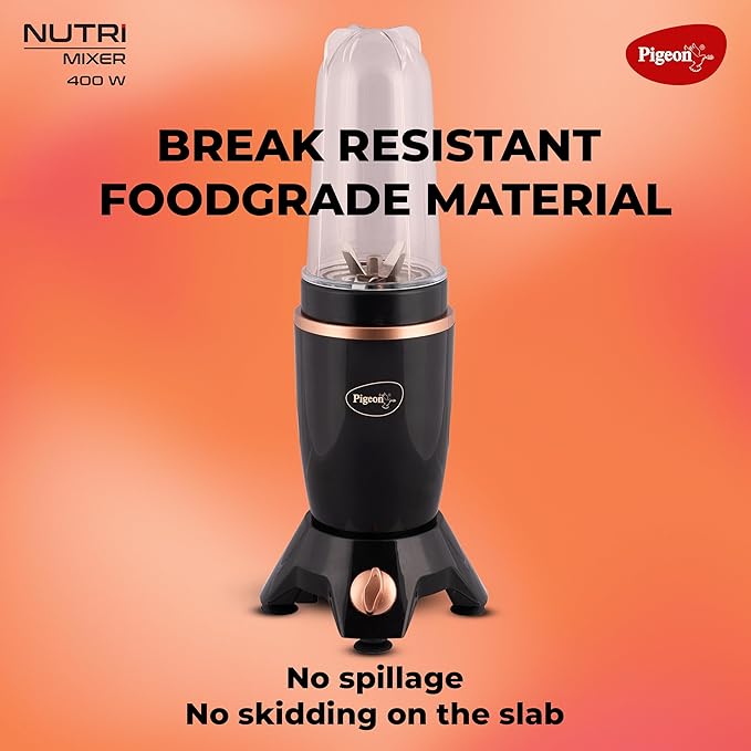 Pigeon By Stovekraft Nutri Mixer | Grinder Juicer Blender Smoothie Maker All-in-1 Machine | 400 Watt | 2 Jars - Multiuse Jar 500ml, Dry Grind 300ml | 1 Blade
