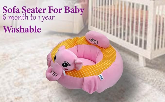 LULUMI Cotton Toddlers Training Seat Baby Safety Sofa Dining Chair/Learn to Sit Stool, 10-18 Months (Pink/Yellow) - 1 Seater