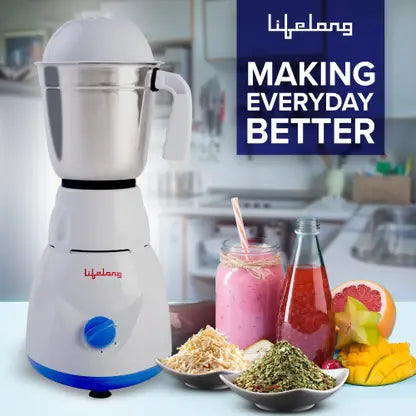 LIFELONG LLCMB02 500 W MIXER GRINDER (WHITE 3 JARS) & 1100 W DRY IRON (WHITE BLUE) SUPER COMBO