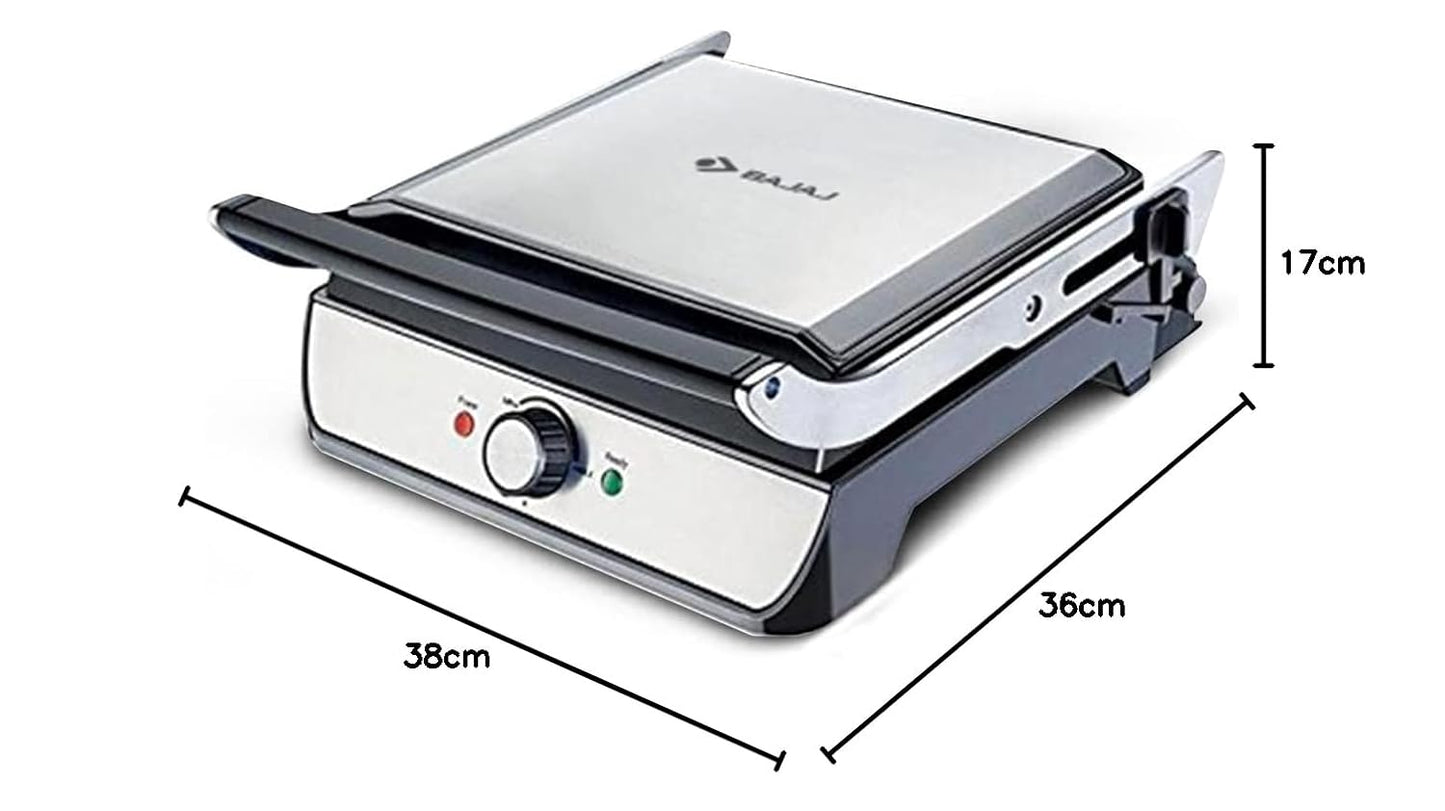 Bajaj Majesty Grill Ultra 2000W 4-Slice Grill Sandwich Maker | 180° Open Grill | Adjustable Hinge & Temperature Control | Non-Stick Coated Plate | Drip Oil Collector | Black