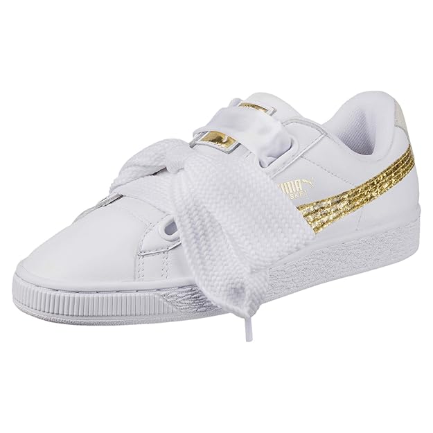 Puma Women Basket Heart Glitter Wn S Puma White-Gold Sneakers UK-8 (36407801)