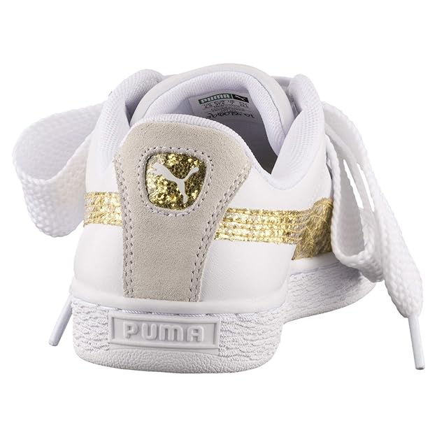 Puma Women Basket Heart Glitter Wn S Puma White-Gold Sneakers UK-8 (36407801)