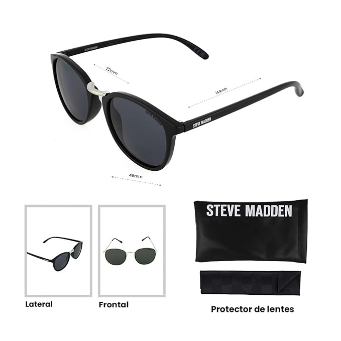 Steve Madden Men's UV Protected Grey Lens Polycarbonate Round Sunglasses - 16426945856 (X17138)