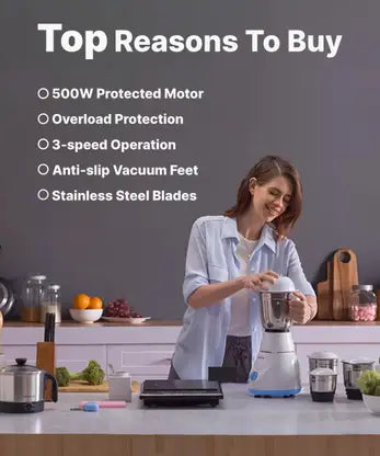 LIFELONG POWER PRO - LLMG20 500 W MIXER GRINDER (3 JARS BLUE)