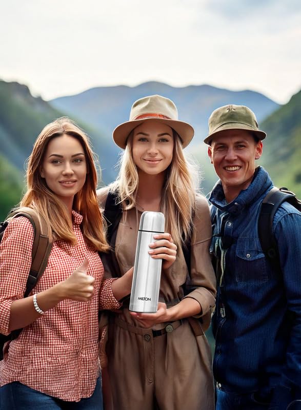 Milton Flip Lid 500 Thermosteel Water Bottle 500 ml, 24 Hr Hot and Cold I Leak Proof Lid with Jacket, ISI Certified I Vacuum Insulated I for Office, Gym, School I Silver