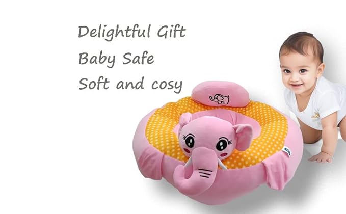 LULUMI Cotton Toddlers Training Seat Baby Safety Sofa Dining Chair/Learn to Sit Stool, 10-18 Months (Pink/Yellow) - 1 Seater