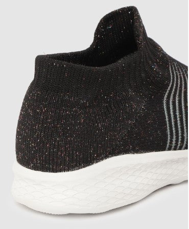 Crew STREET Women Black Striped Shimmer Detail Slip-On Sneakers (Size-4)