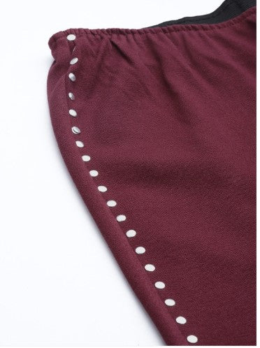 All about you Women Maroon Solid Metallic Studs Jeggings