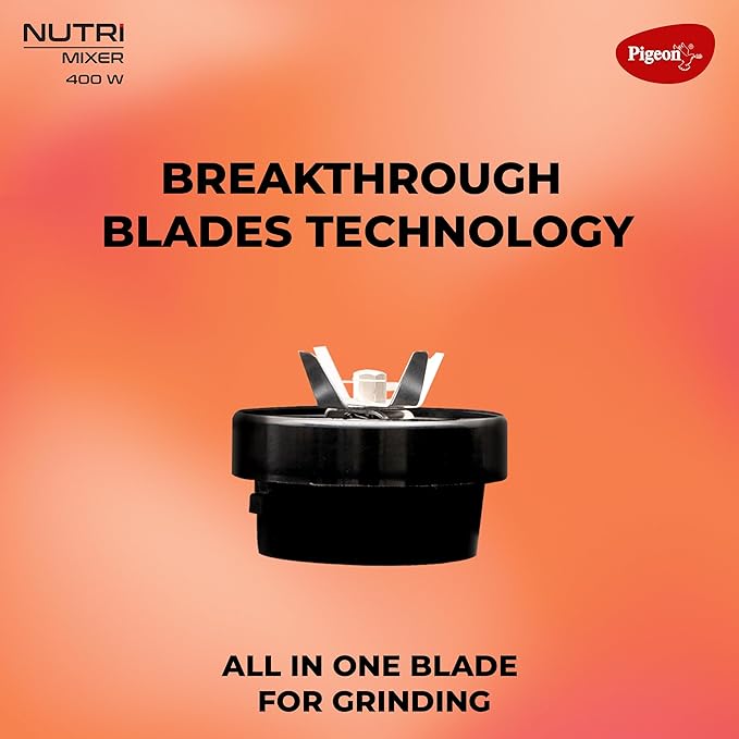 Pigeon By Stovekraft Nutri Mixer | Grinder Juicer Blender Smoothie Maker All-in-1 Machine | 400 Watt | 2 Jars - Multiuse Jar 500ml, Dry Grind 300ml | 1 Blade