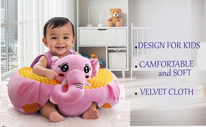 LULUMI Cotton Toddlers Training Seat Baby Safety Sofa Dining Chair/Learn to Sit Stool, 10-18 Months (Pink/Yellow) - 1 Seater