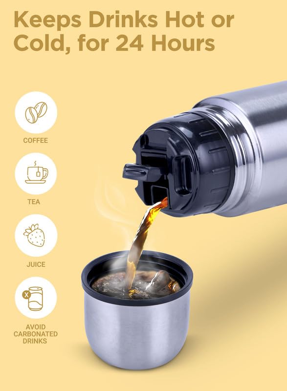 Milton Flip Lid 500 Thermosteel Water Bottle 500 ml, 24 Hr Hot and Cold I Leak Proof Lid with Jacket, ISI Certified I Vacuum Insulated I for Office, Gym, School I Silver