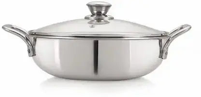 Nirlep Kadhai 240 cm diameter with Lid 2 L capacity (Steel, Non-stick, Induction Bottom)