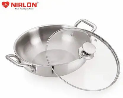 Nirlep Kadhai 240 cm diameter with Lid 2 L capacity (Steel, Non-stick, Induction Bottom)
