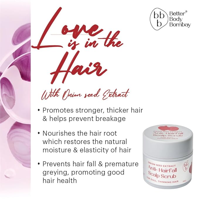 bbb Better Body Bombay Onion Seed Extract Anti-Hair fall Scalp Scrub | For Dull, Thinning Hair | Exfoliates, Nourishes & Strengthens (100g)