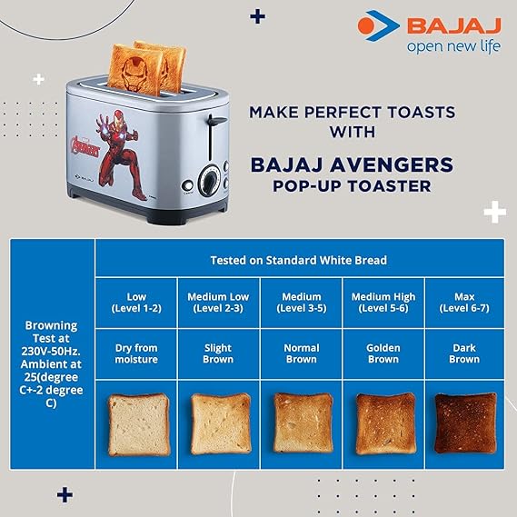 Bajaj Avengers 650W Pop-Up Toaster with Plate (Silver)