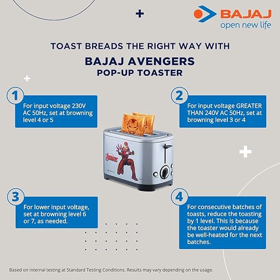 Bajaj Avengers 650W Pop-Up Toaster with Plate (Silver)