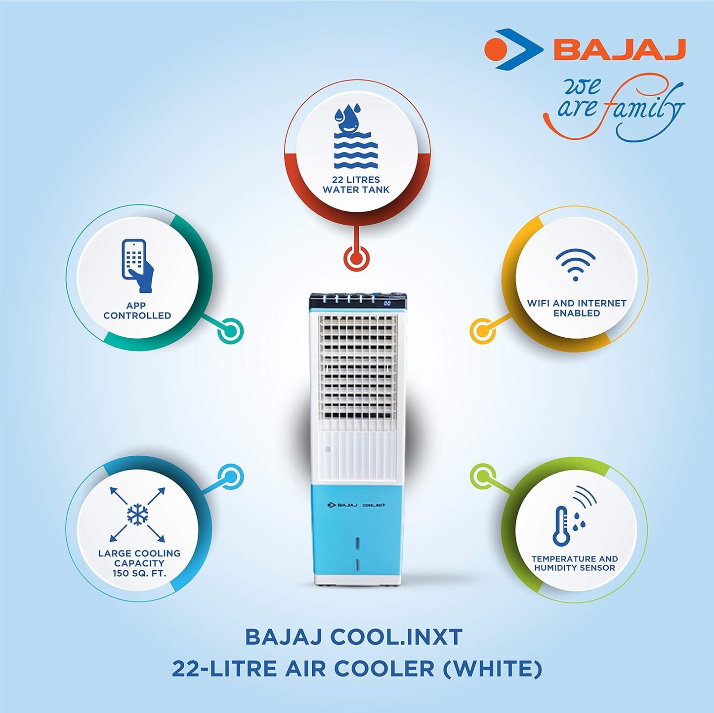 Bajaj Cool.iNXT IoT Enabled 22-litres Tower Air Cooler (White) - for Medium Room