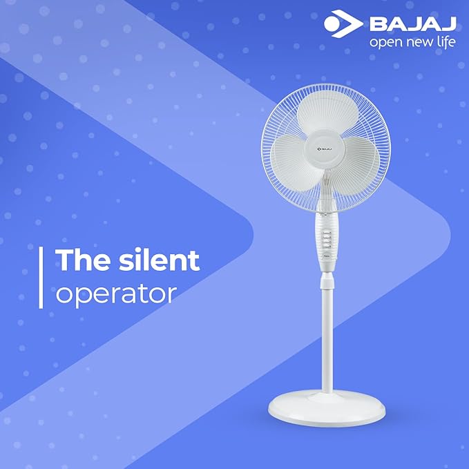 Bajaj Esteem 400 MM Oscillating Pedestal Fan For Home | Stand Fan With Tilt Mechanism | Voltage Protection | 100% Copper Motor | High Air Delivery | 3-Speed Control |【White】