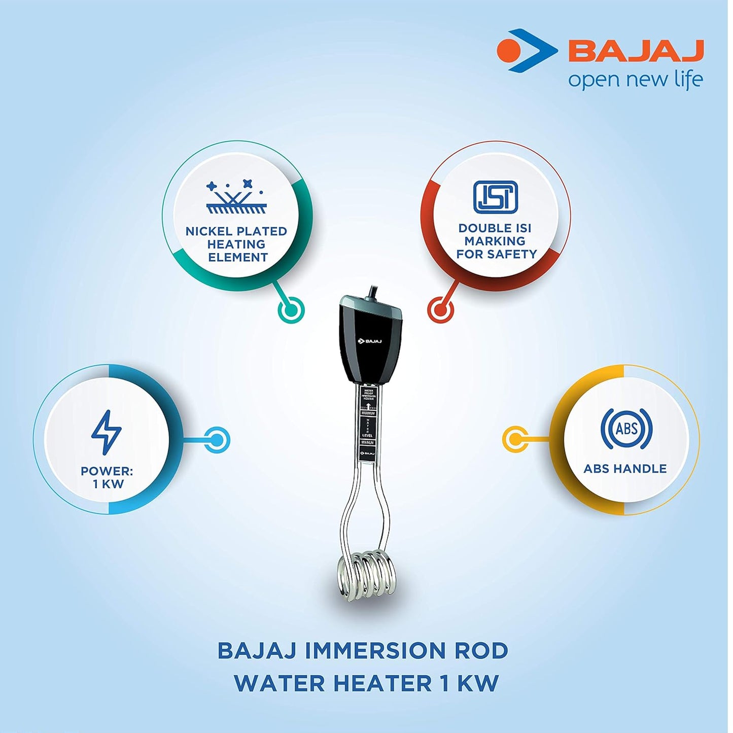 Bajaj Acrylonitrile Butadiene Styrene (Abs) Waterproof 1000 Watts Immersion Rod Heater