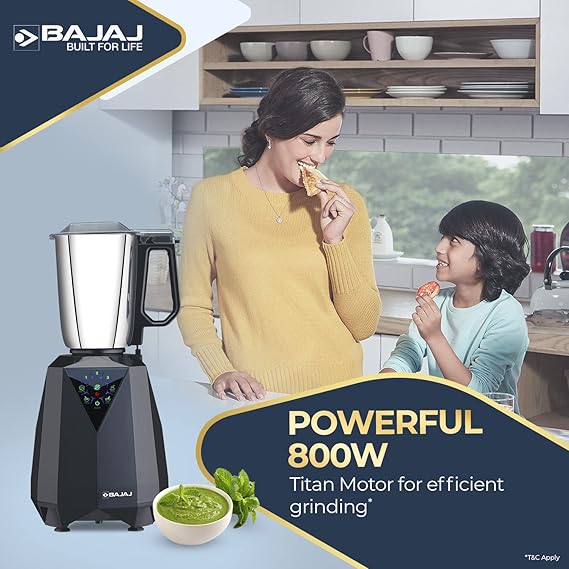 Bajaj Juvel Digi Mixer Grinder 800W | Duracut Blades | Pre-Set Menu | 3 Jars | Nutri-Pro Feature | 【Dark Grey