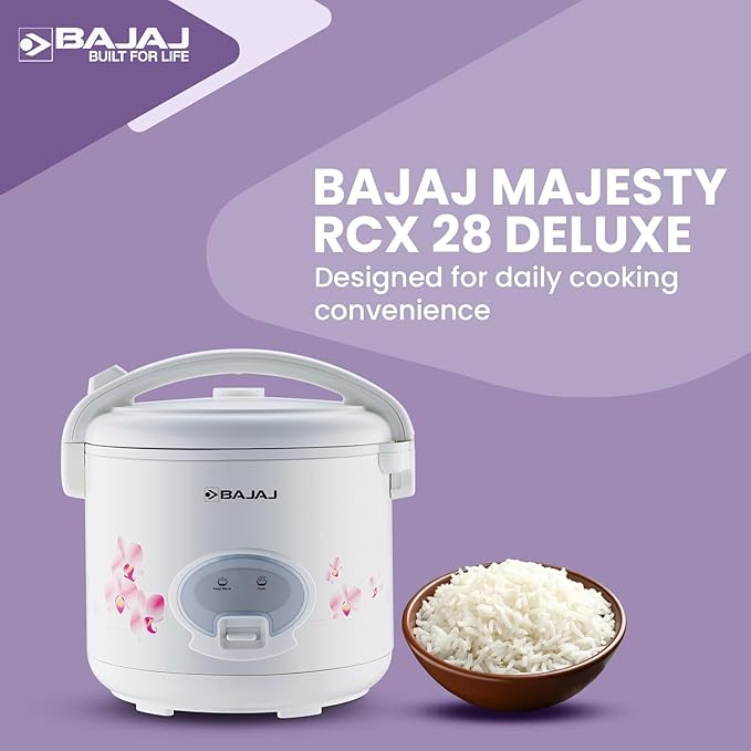 Bajaj Majesty RCX 28 DLX Multifunction Rice Cooker | Keep Warm Function | 2.8 Liter Capacity | 1000 Watts 【White】