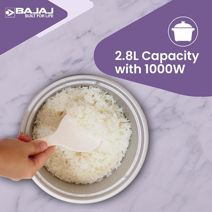 Bajaj Majesty RCX 28 DLX Multifunction Rice Cooker | Keep Warm Function | 2.8 Liter Capacity | 1000 Watts 【White】