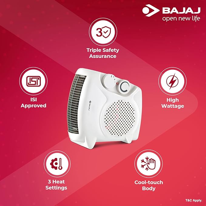 Bajaj Majesty Rx10 Room Heater For Home|2 Heat Settings 1000W/2000 Watts|Triple Safety Assurance|Adjustable Thermostat|Two Way Installation|Heat Convector Room Heater