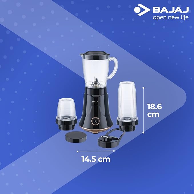 Bajaj NX-01 300W Mixer Grinder | Bullet Mixer Grinder With Powerful Titan Motor & Nutri-Pro Feature | 3 Unbreakable Multipurpose Tranparent Jars