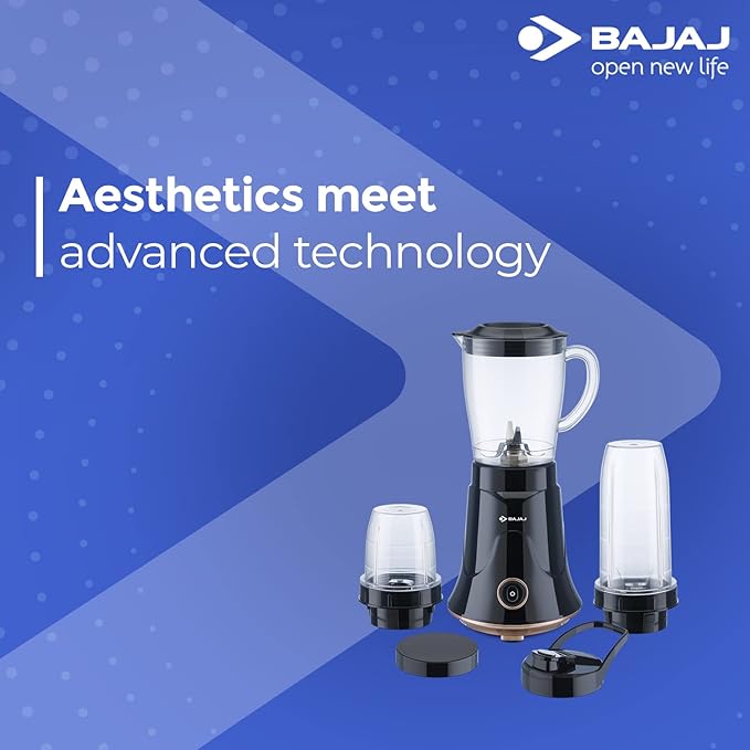 Bajaj NX-01 300W Mixer Grinder | Bullet Mixer Grinder With Powerful Titan Motor & Nutri-Pro Feature | 3 Unbreakable Multipurpose Tranparent Jars