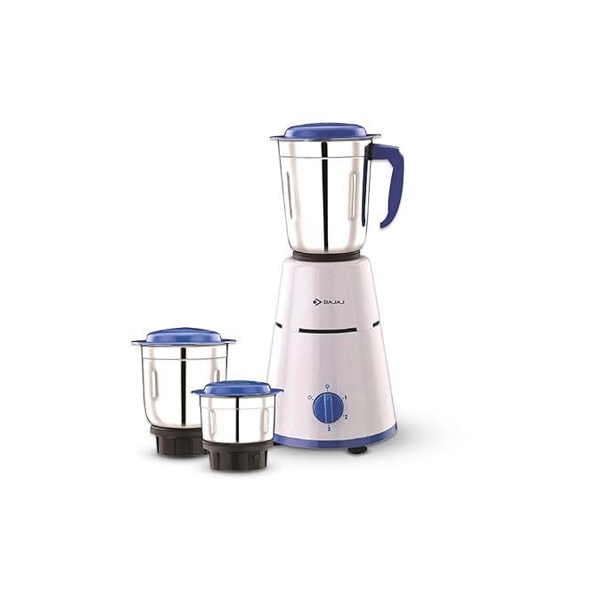 Bajaj Pluto 500W Mixer Grinder with 2 in 1 Function Blade, 3 Jars, White