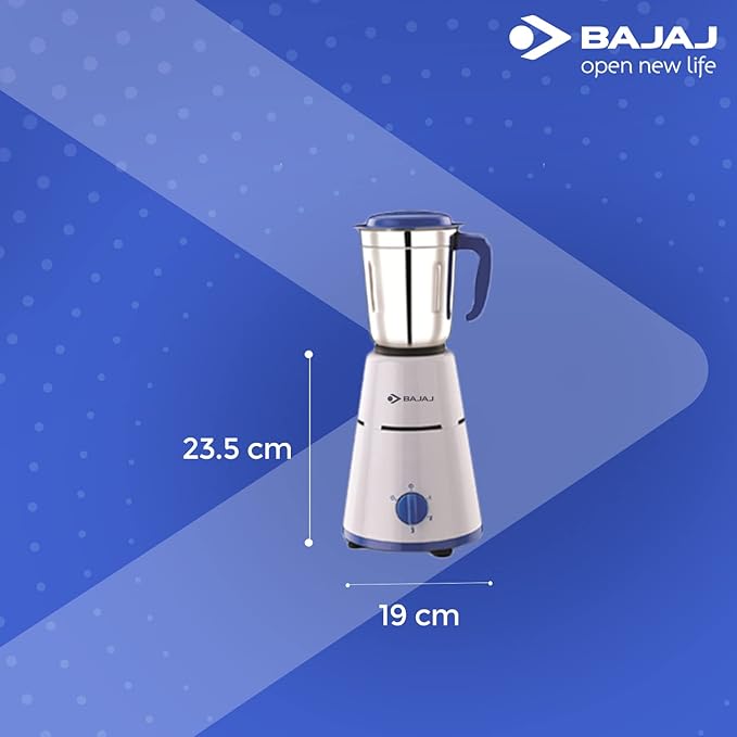Bajaj Pluto 500W Mixer Grinder with 2 in 1 Function Blade, 3 Jars, White