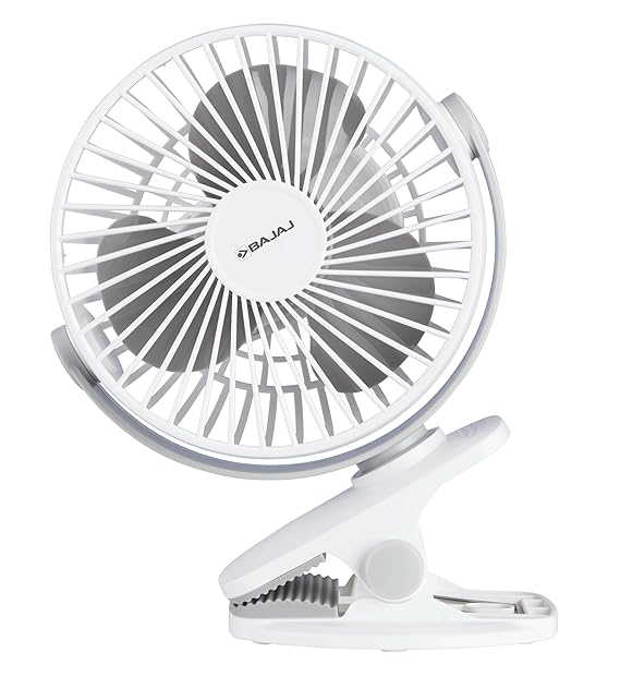 Bajaj Pygmy Mini Fan 110MM | USB Charging | Multi-Clip Function | Rechargeable | 4-Hr Back-up | Silent Operation | Longer Battery Life | Energy Efficient | Portable【White】