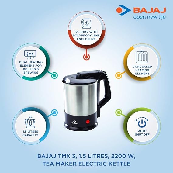 Bajaj TMX 3 1.5L 2200-Watt Tea Maker - Silver