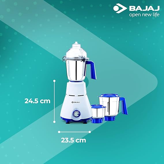 Bajaj Typhoon 750W Mixer Grinder | Nutri-Pro Feature | 3 Jars | Anti-Slip Handles 【White】